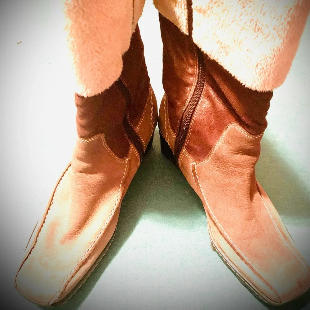 Nine West Two Tone Wedge Heel Suede Boots